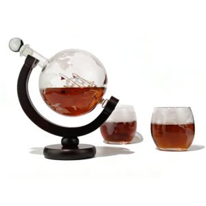 Cigoak Whiskey Globe Decanter Set with 2 Etched Globe Glasses Home Bar Accessories